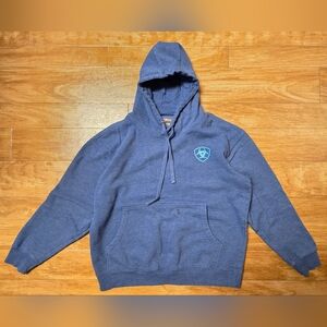 Ariat Hoodie, Pullover Sweatshirt, Size Med, Navy Blue, Fleece Lined, Logos